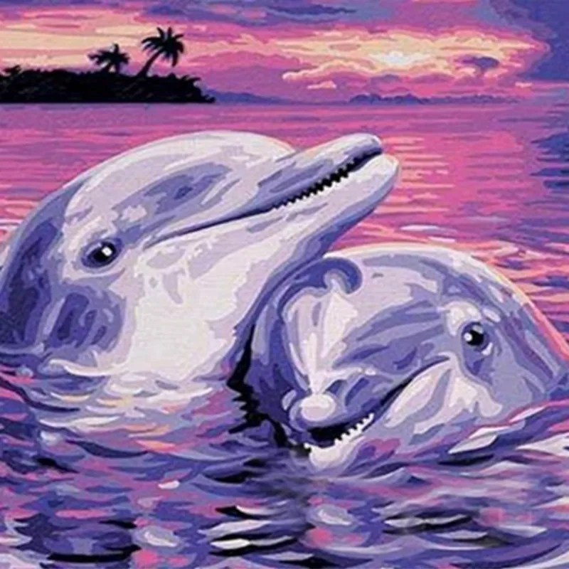 

100% Full Square Daimond Painting Cross-stitch Dolphin 3D Diamond Painting Rhinestones Paintings 5D Diy Embroidery Home Decor