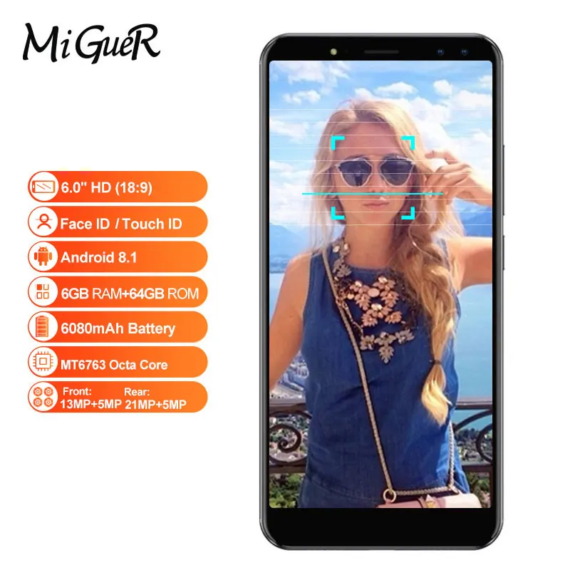 Ulefone Power 3 Face ID мобильный телефон 6 0 &quot18:9 FHD + 6080 мАч Гб 64 21 13 МП 4 камеры Android 8 1 MT6763