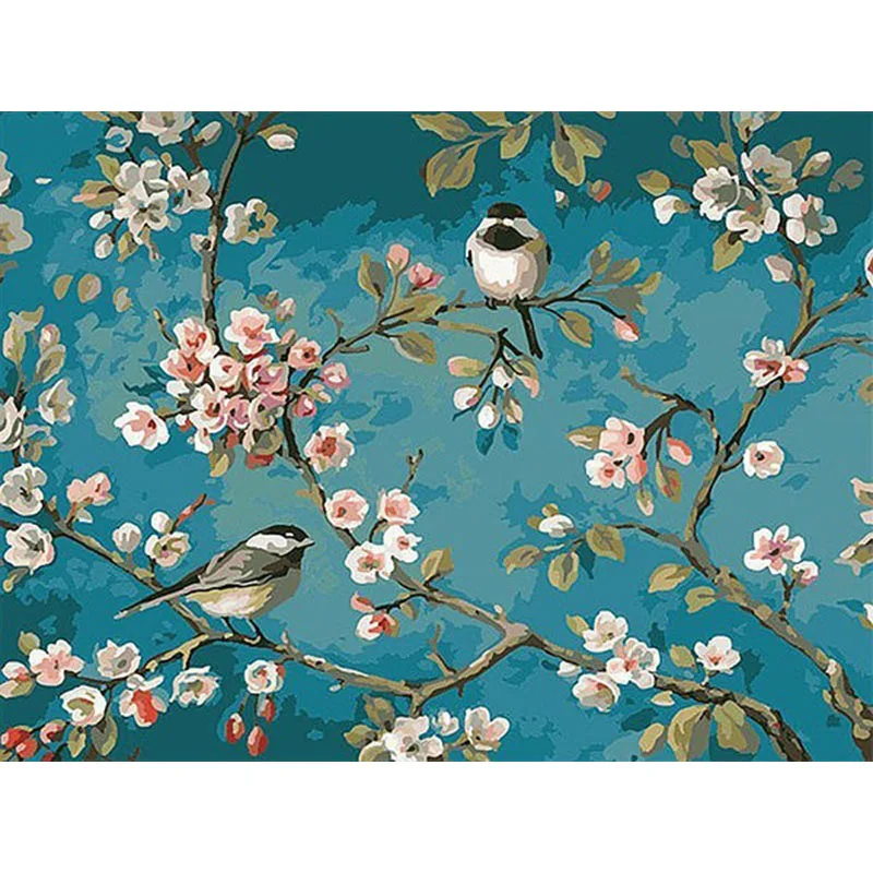 

Framed DIY Digital Oil Painting By Numbers Of Happy Bird and Tree Painting&Calligraphy Home Decor Wall Art 40*50cm