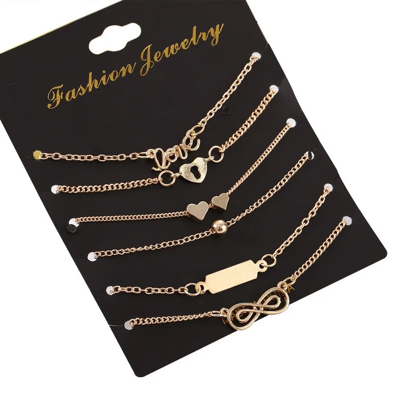 

5Pcs/Set Alloy New Bijoux Fashion Vintage Anklet Infinity 8 Bracelets For Women Ankle Bracelet Set Gift Jewelry