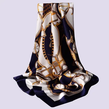 

Women 100% Real Silk Square Scarf 2020 Luxury Print Headscarf Hangzhou Pure Silk Large Square Scarves Bandana For Ladies 88*88cm