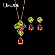 UMODE Rose Gold Plated Multicolor Top Grade CZ Earrings and Pendant Necklaces Set For Women Jewelry Sets AUS0015