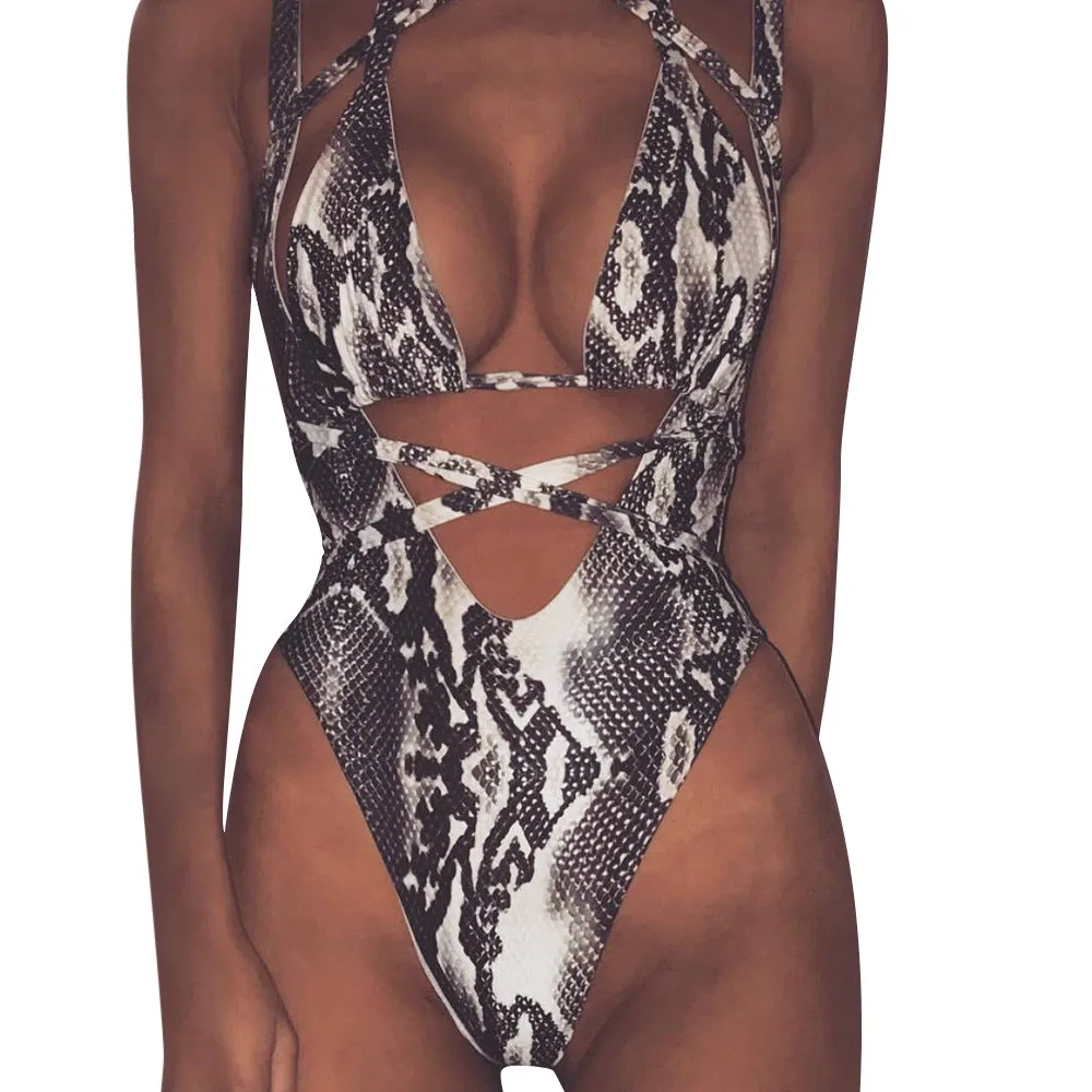 

One Piece Swimsuit Women Sexy Printed Bikini Bandage Beach Swimwear Bathing Suits Beach Bikiny maillot de bain femme 2018 badpak