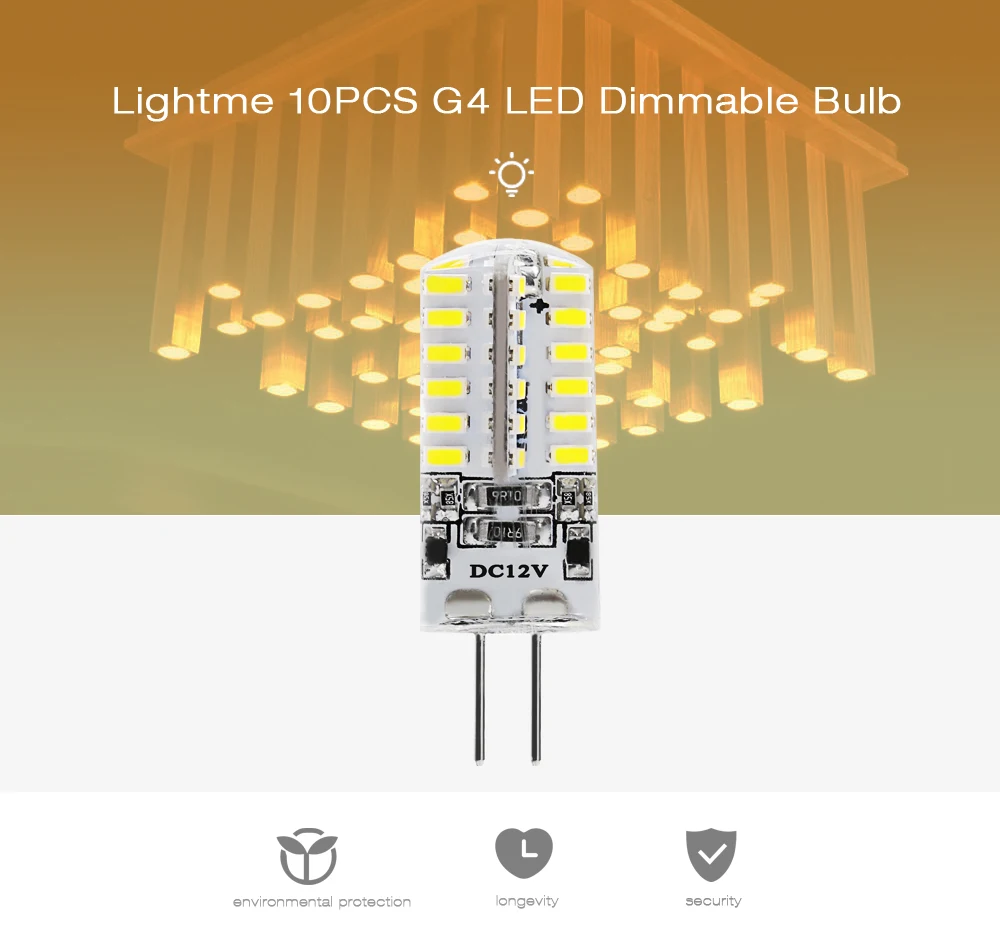 Lightme 10PCS Energy-saving G4 DC12V 2.5W SMD 3014 LED Dimmable Bulb with 48 LEDs
