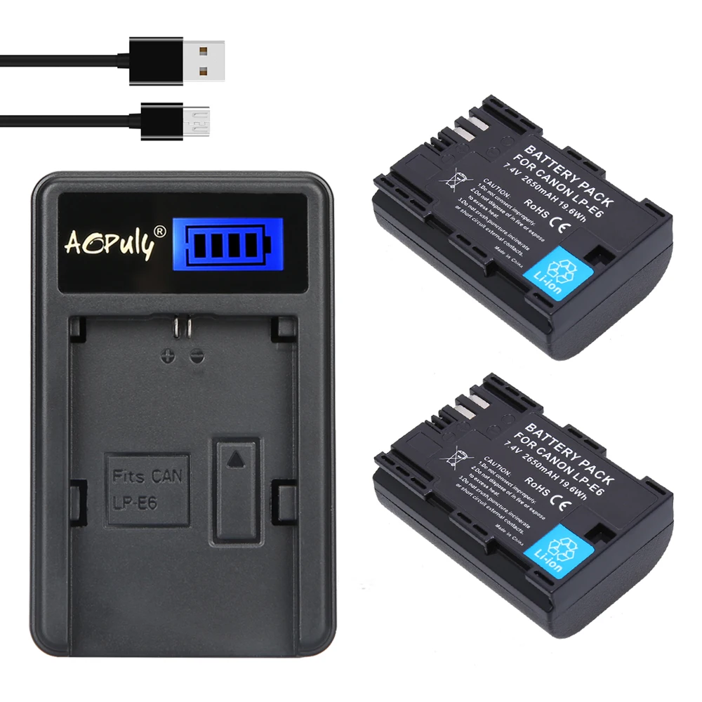 LP E6 2 x bateria LPE6 LP E6 Camera Battery + Charger For Canon DSLR