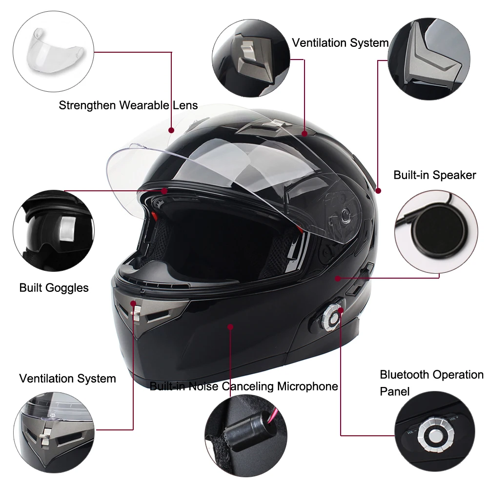 2017 New Motorbike Bluetooth Smart Helmet Motorcycle Integral/Half Face Built in FM Intercom Device Support 2 Riders Talk
