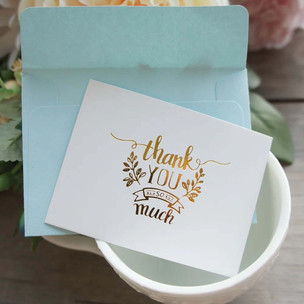 multi-use 25pcs Mini thank you Card gold with blue envelope Scrapbooking party invitation cards valentine Christmas | Дом и сад