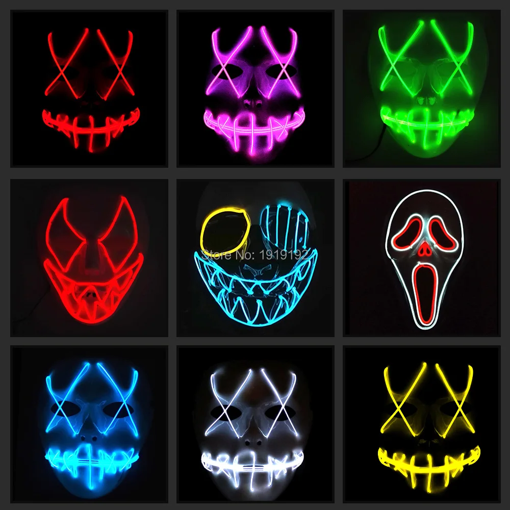 EL մետաղալարերի դիմակ Light Up Neon LED դիմակ Հելոուինների համար վաղը land scary party cosplay Դիմակներ 3V կայուն վարորդի վրա