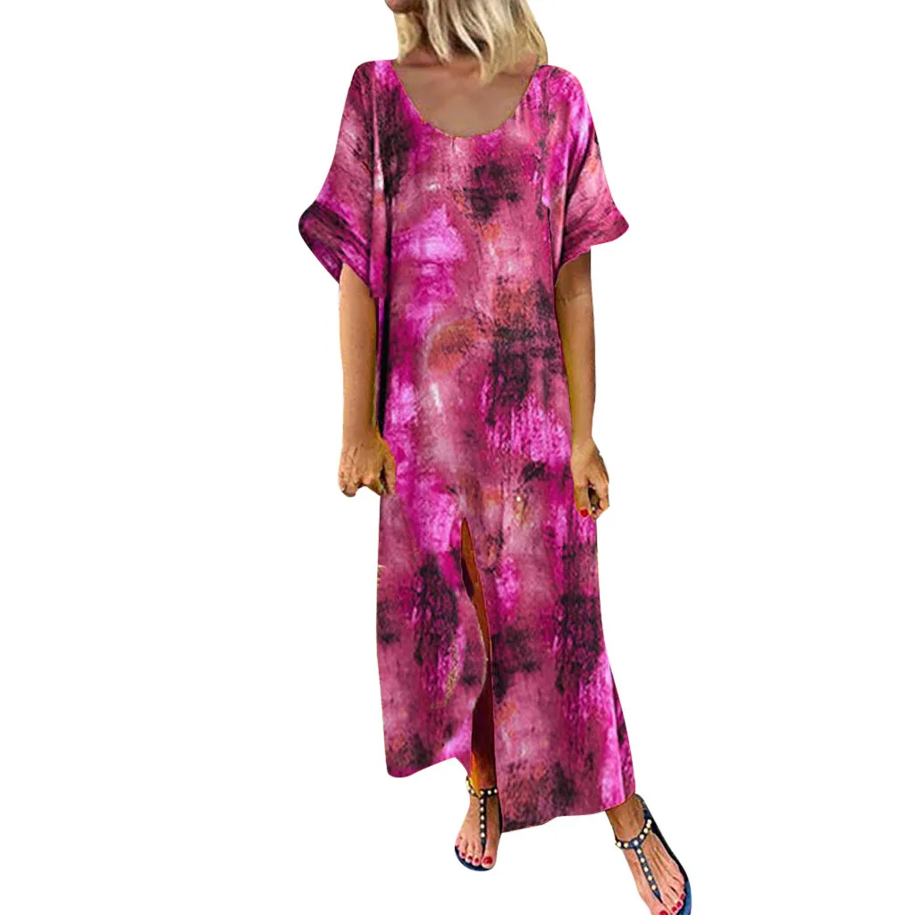 Dresses Women Plus Size Summer Boho O-Neck Floral Print Long Maxi Dress robe Female Vintage Sleeveless Long Dress Vestido#J30