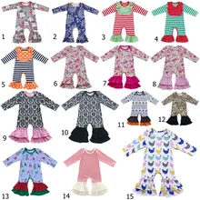 Объемная Пижама для маленьких девочек; комбинезон с оборками на День Благодарения; штаны с оборками; рождественское вечернее платье с оборками