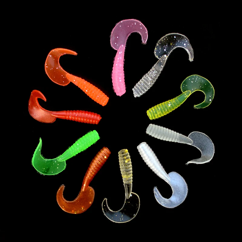 

Curly Tail Soft Fishing Lures 10pcs/lot Luminous Texas Rig Shad Soft Bait Silicone Grub Worm Artificial Swimbait 4cm 5.5cm 7cm