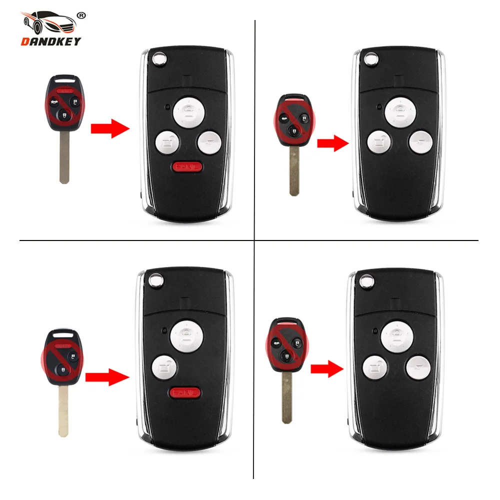 

DANDKEY 2 2+1 3 3+1 4 Buttons Remote Car Key Shell For Honda HONDA ACCORD CRV CIVIC ODYSSEY Pilot With HON66 Blade Modified key