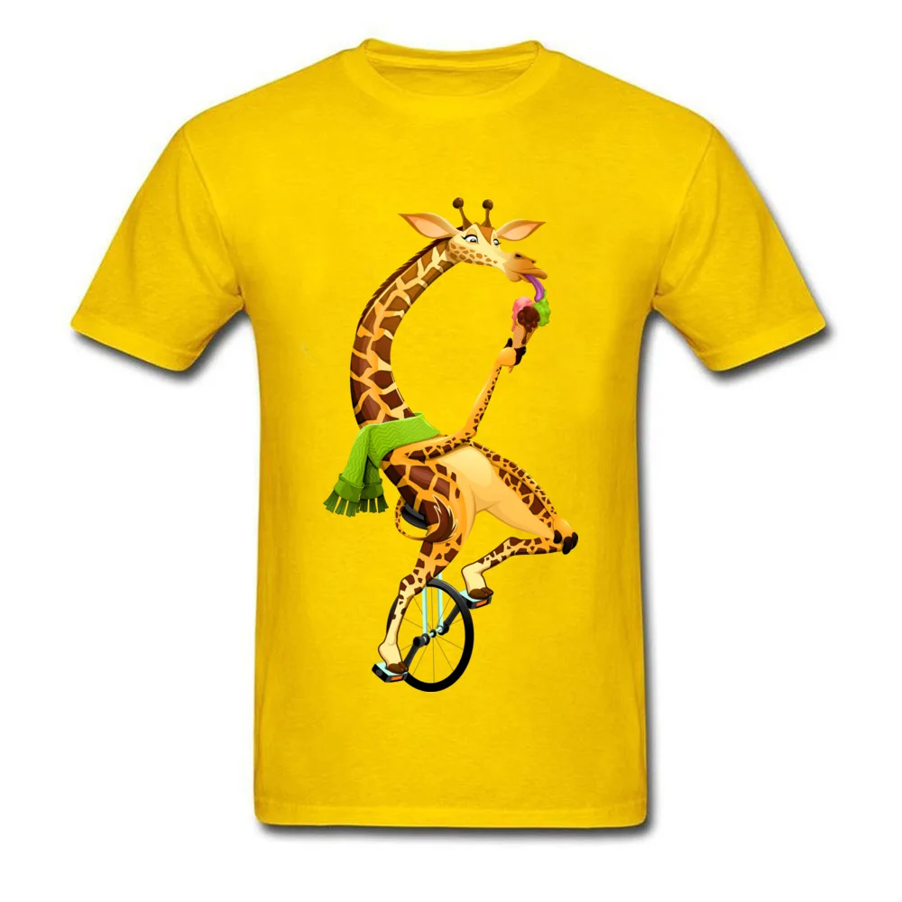 Men Fashion Tops Shirts Crew Neck Labor Day 100% Cotton Tshirts cosie Short Sleeve Funny giraffe on an unicycle Clothing Shirt Funny giraffe on an unicycle yellow