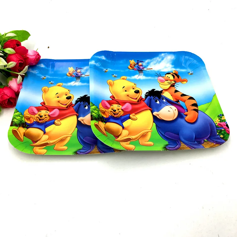 

10pcs/lot Winnie the Pooh square paper plates birthday party decorations Winnie the Pooh disposable dishes square plates