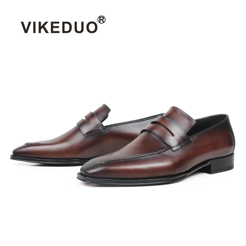 VIKEDUO/Лидер продаж; летние мужские кожаные туфли Patina; кофейные туфли на квадратной подошве ручной работы для мужчин; Свадебная офисная обувь для водителей