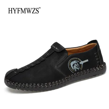 

HYFMWZS 2018 Walking Shoes Men Slip-On Sneakers High Quality Men Shoes Leather Outdoor Shoes Soft Breathable Walking Sports