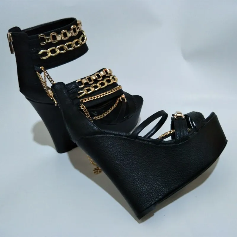 Cuero Decoración Gratuito Y Cadena 2018 Correo De Zapatos Arena Nuevo Elegante Cuña Stiletto Negro Sandalias Negro Mujer Shoes Shofoo 4nqYxzwPY0