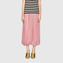 Новая женская одежда розовые юбки больших размеров в однотонный длинная юбка Джокер плиссированная шифоновая юбка