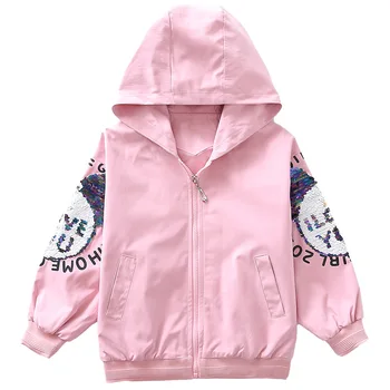

2020 New Spring Autumn Girls Mickey Windbreaker Coat Baby Kids Sequin Hooded Outwear Baby Kids Casual Coat Jacket Clothing