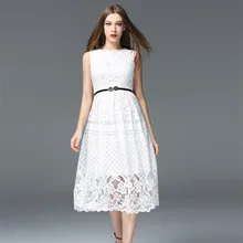 MMIWIMD Plus Size Europe Women Summer Dresses 2017 New Casual High waist sleeveless Slim hollow sexy lace Long Dress Vestidos