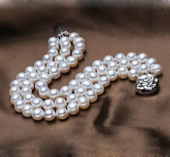 

FREE SHIPPING 000281 3 rows AAA white akoya round pearl bracelets Rose clasp