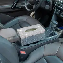 Шикарная Хрустальная автомобильная коробка для салфеток, прямоугольный держатель, роскошный бумажный чехол из искусственной кожи