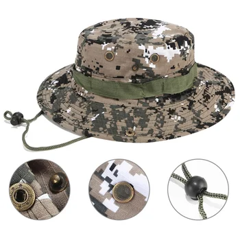 

Fishing Caps Military Fisherman Cap Adjustable Sun Hats Cap Camouflage Bucket Hat With String Outdoor Summer