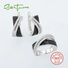 Sistemas de la joyería Para Las Mujeres Natur Piedra Negro Espinela CZ Diamond Jewelry Set Anillo Pendientes Set 925 Joyería de Plata Esterlina Conjunto
