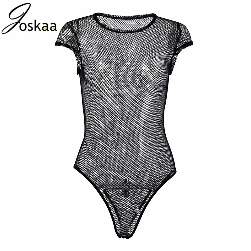 

Fishnet Hollow Out Mesh Bodysuit Summer Short Sleeve Skinny See Through Skinny Party Rompers Bamdage Playsuit Beachwear swimwear
