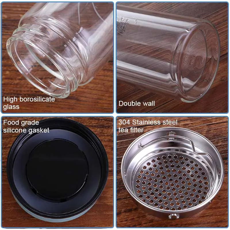 Najtaniej BORREY 300ML trwałe szkło butelka wody podwójna ściana szklana butelka na herbatę z zaparzacz do herbaty szkło biurowe butelka wody Bpa za darmo