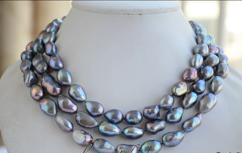 

Z6522 14mm peacock black baroque freshwater cultured pearl necklace 50inch
