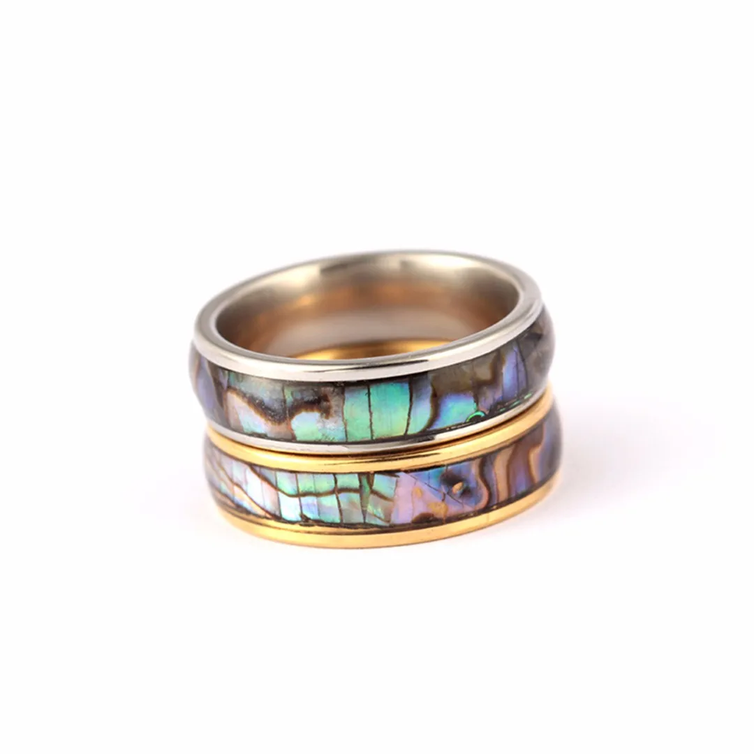 Shellhard Abalone Shell Stainless Steel Finger Rings Wedding Bands for Men Women Comfort Fit  Size 6-12 Lovers Couple's Ring