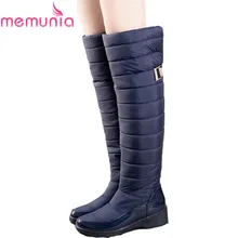 MEMUNIA Russia winter boots women warm knee high boots round toe down fur ladies fashion thigh snow boots shoes waterproof botas