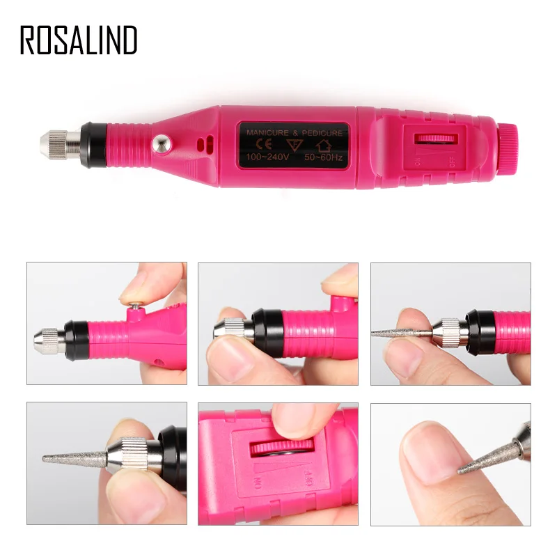 ROSALIND 1 набор, профессиональная электрическая машинка для маникюра, ручка для педикюра, инструменты для дизайна ногтей, набор пилок для ногтей, 6 бит, дрель для ногтей