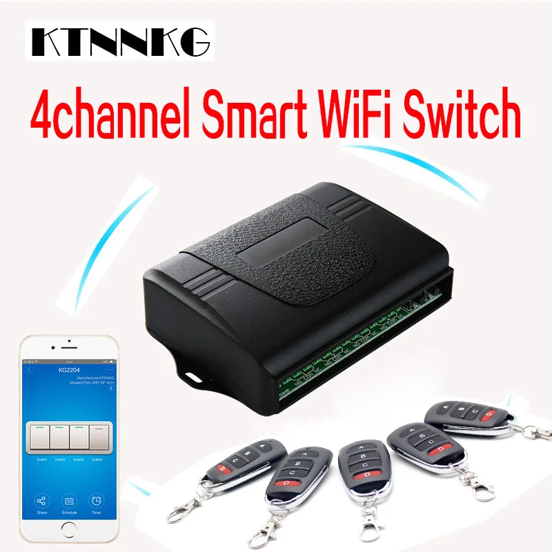 KTNNKG Smart Home 4CH wifi remote control switch universal garage door receiver with Ev1527 433MHz RF remote controls DC 7-36V KTNNKG Smart Home 4CH wifi remote control switch universal garage door receiver with Ev1527 433MHz RF remote controls DC 7-36V