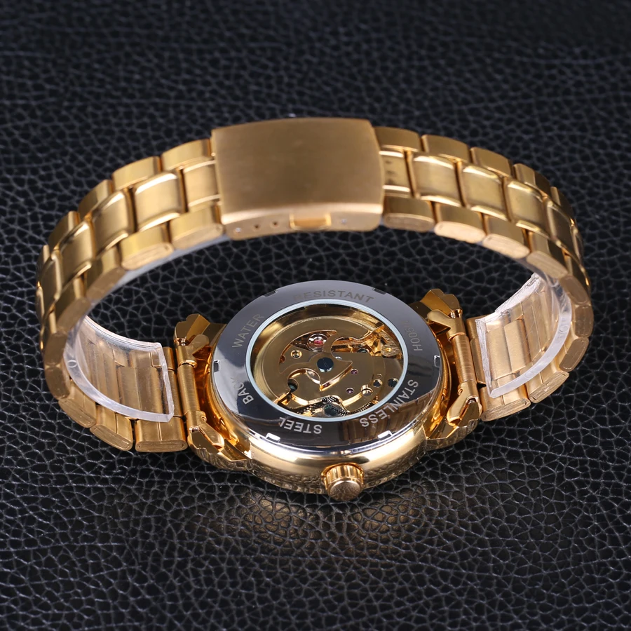 Мужские часы от ведущего бренда, роскошные часы со скелетом, полностью стальной ремешок, золотые автоматические механические часы, мужские наручные часы