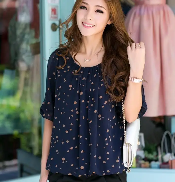 

NIFULLAN Women Chiffon Blouses Half Sleeve Polka Dot Fashion Blusa Feminina Tops Mother Clothing Plus Size Loose Ropa Mujer 4XL