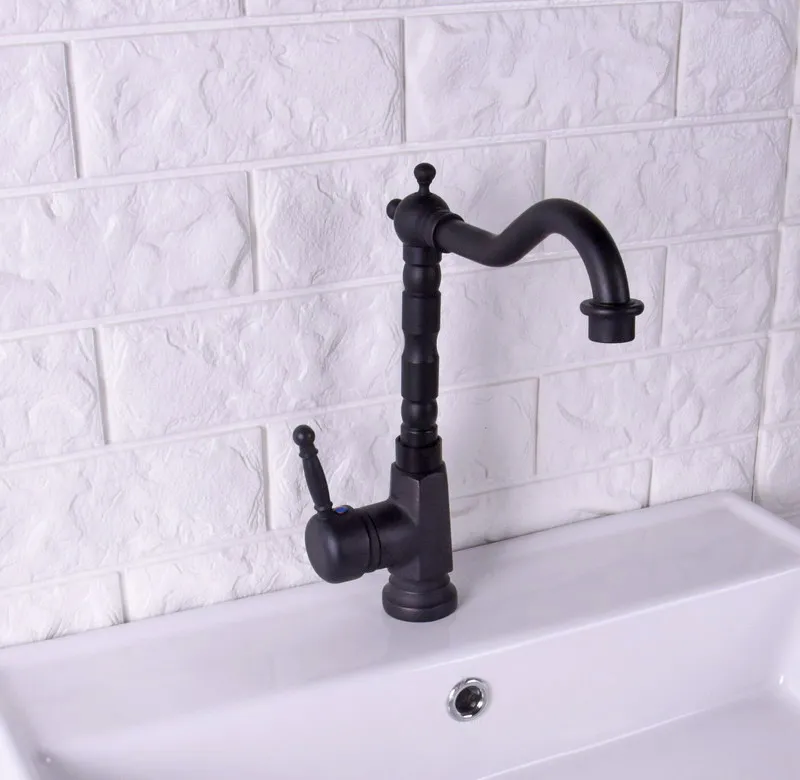 Black Oil Rubbed Brass Single Lever Handle Swivel Spout Bathroom Basin Kitchen Sink Faucet Cold & Hot Mixer Tap asf123