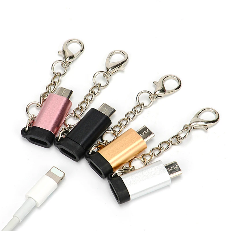 1 шт. Micro USB Кабель-адаптер Micro USB штекер для iPhone Женский конвертер USB OTG адаптер для передачи данных с брелоком для телефона