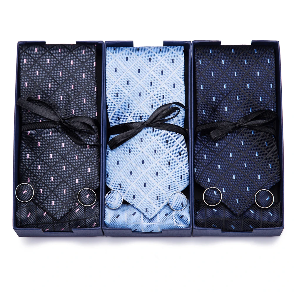 Подарочная коробка мужской галстук СИНИЙ НАБИВНОЙ жаккардовый тканый Шелковый фирменный галстук носовой платок запонки Набор для Свадебная деловая вечеринка