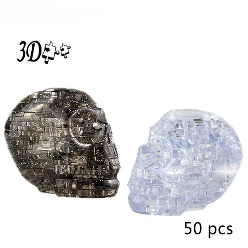 

3d Puzzle 50 pcs Skull Puzzle Jigsaw DIY Puzzles Model Crystal Puzzle with Light in 2 Color Assemble Toy for Children Mental Toy