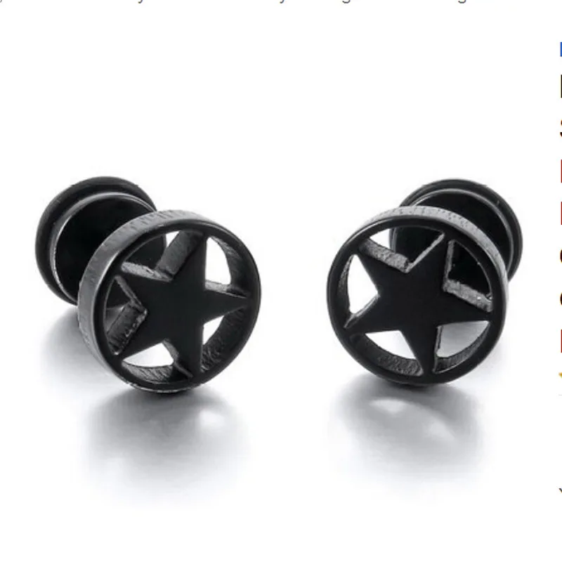 Pentagram Circular Barbell Studs Earrings for Punk Gothic Mens Stainless Steel 2016 eein Stud