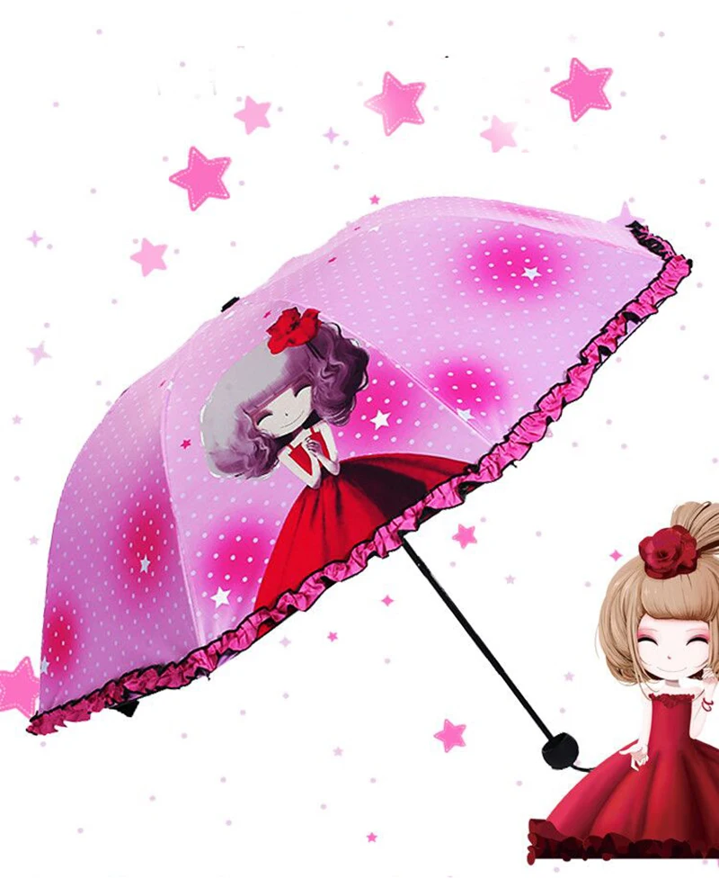 Korea cute princess children umbrella male and female primary school female folding umbrella black plastic sunscreen cartoon rain dual-use umbrella20