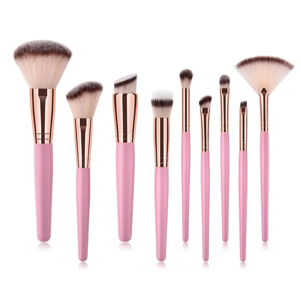 9pcs Pink Professional Makeup Brushes Set Foundation Powder Blusher