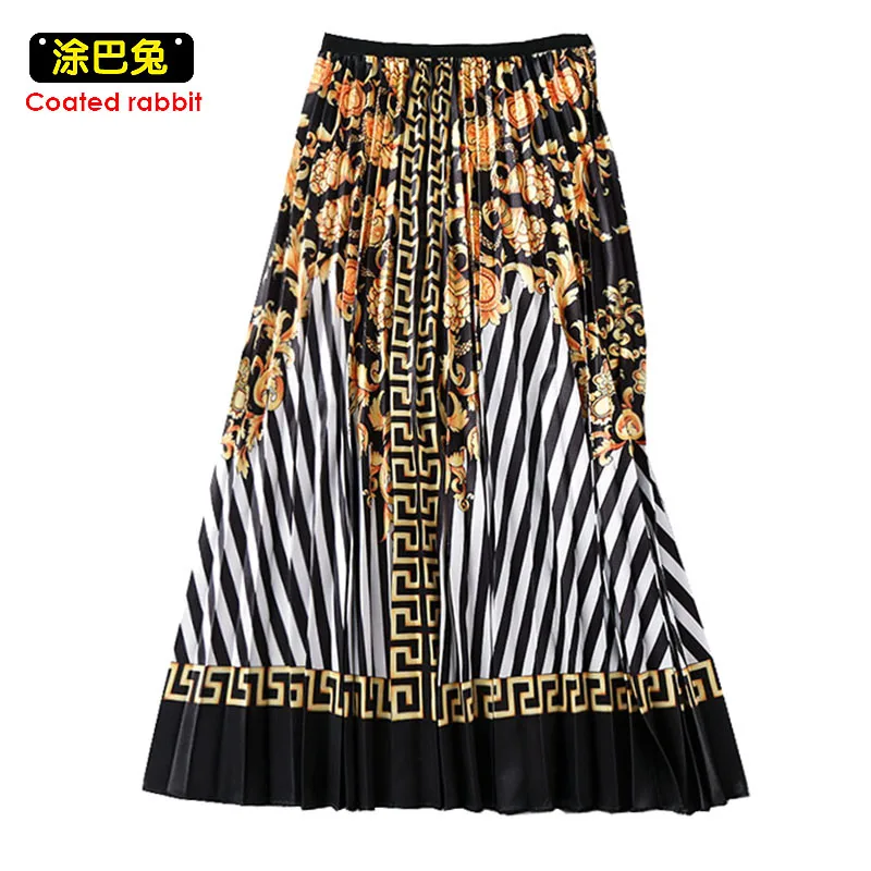 

CR Spring Summer A-Line Vintage Court Style Print Women Skirts for Hoilday Autumn Skirt