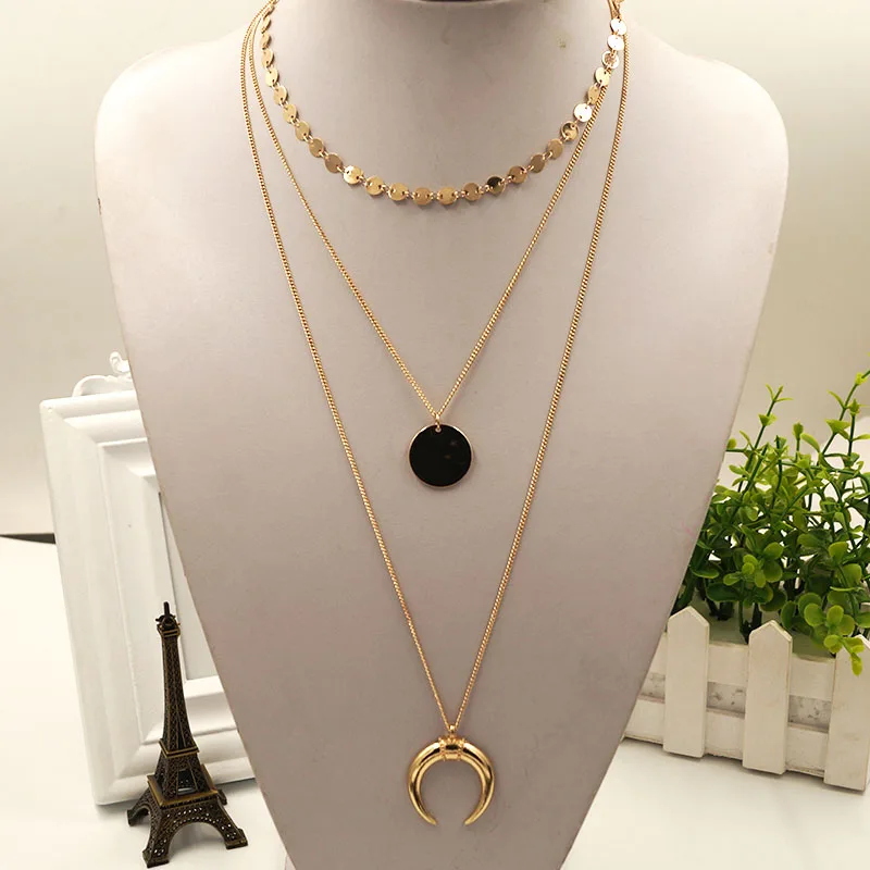 

Timeless Wonder geo coined circle tusk triple layered Necklace gown unique Trendy top gift pop rock prom ins new cute queen 5532
