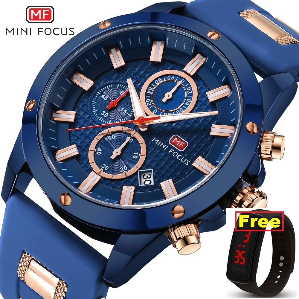 

MINIFOCUS 2018 Men's Fashion Sport Watches Men Quartz Analog Date Clock Man Silicone Military Waterproof Watch Relogio Masculino
