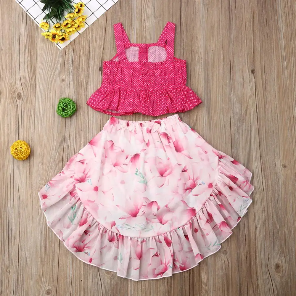 Детские комплекты одежды для маленьких девочек летний топ на пуговицах+ юбка-пачка с цветочным рисунком комплект из 2 предметов, праздничная одежда для девочек