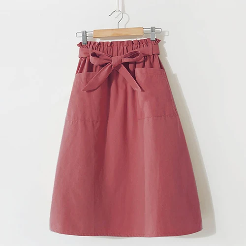 Surmiitro Летняя женская юбка средней длины, новинка, повседневная Корейская юбка трапециевидной формы с разрезом и высокой талией, женская школьная юбка-бутон - Цвет: Красный
