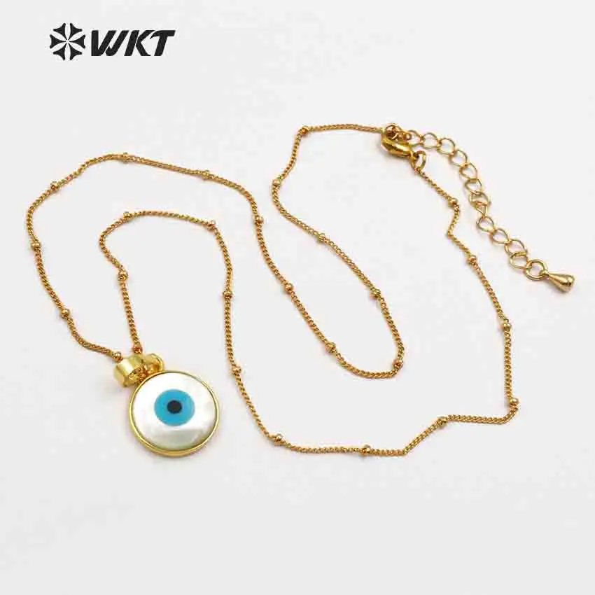 

WT-JN048 New arrival Round evil eye shell necklaces pendants with 24k gold trim Natural shell Beautiful evil eye for necklaces